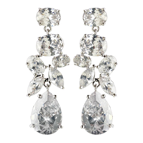 Rhodium Clear Multi Cut CZ Crystal Dangle Bridal Wedding Earrings 2803