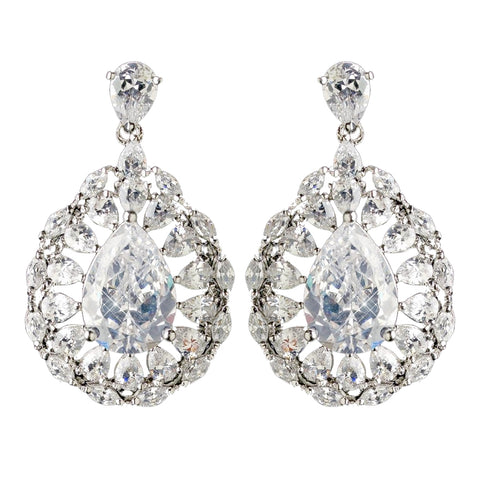 Rhodium Clear CZ Crystal Teardrop Bridal Wedding Earrings 3118