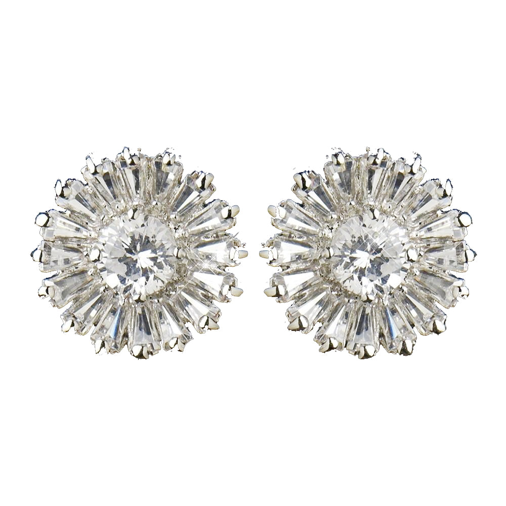 Silver Clear CZ Stud Bridal Wedding Earrings 3200