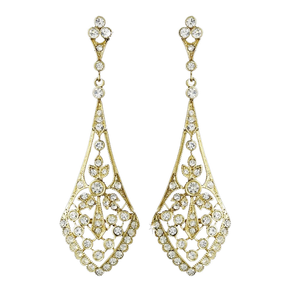 Gold Clear CZ Crystal Vintage Bridal Wedding Earrings 3530