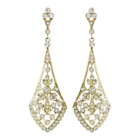 Gold Clear CZ Crystal Vintage Bridal Wedding Earrings 3530