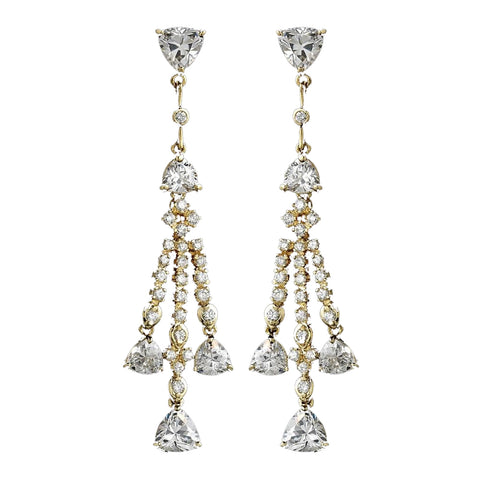 Shimmering Gold Cubic Zirconia Chandelier Bridal Wedding Earrings 3809