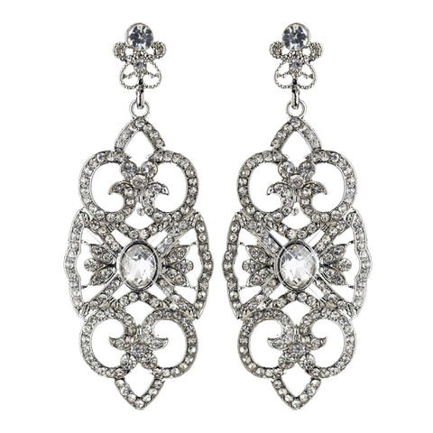 Rhodium Clear Rhinestone Deco Marquise Drop Bridal Wedding Earrings 3850
