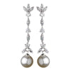 Stylish Antique Silver Clear CZ Bridal Wedding Earrings w/ Ivory Pearls 3856