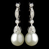 Antique Silver Diamond White Pearl & Drop Pear Clear CZ Crystal Necklace 2001 & Earrings Bridal Wedding Jewelry Set 3877
