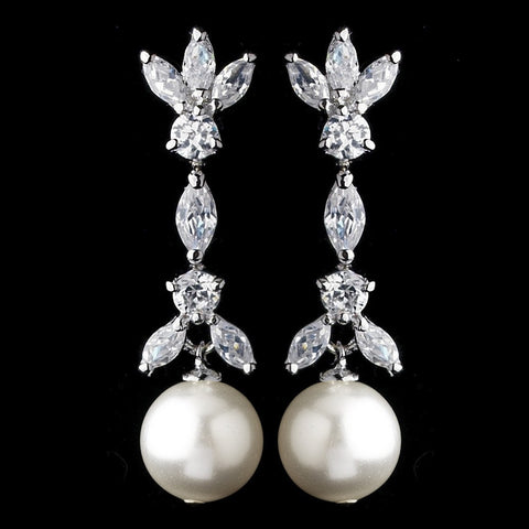 Marquise Cubic Zirconia & DW Pearl Drop Bridal Wedding Earrings 3891