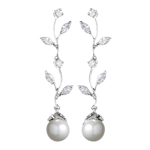 Silver Clear CZ & Pearl Vine earring 4013