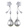 Antique Rhodium CZ Crystal & Diamond White Pearl Drop Bridal Wedding Earrings 4015