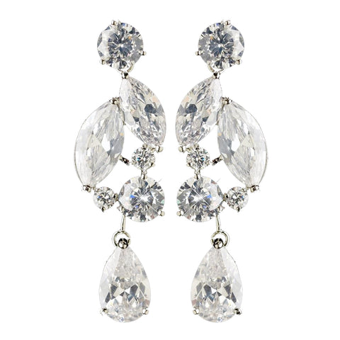 Silver Clear Multi Cut CZ Crystal Drop Bridal Wedding Earrings 4102