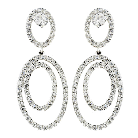 Antique Silver Clear CZ Crystal Hoop Dangle Bridal Wedding Earrings 4701