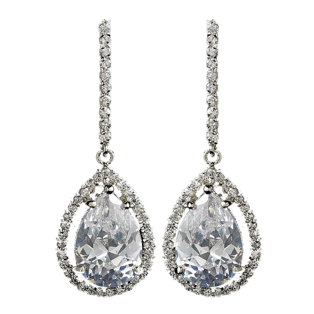 Fabulous Antique Silver Clear CZ Drop Bridal Wedding Earrings 5172