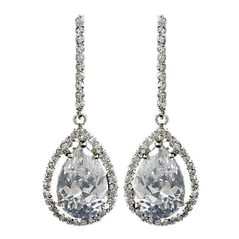 Fabulous Antique Silver Clear CZ Drop Bridal Wedding Earrings 5172