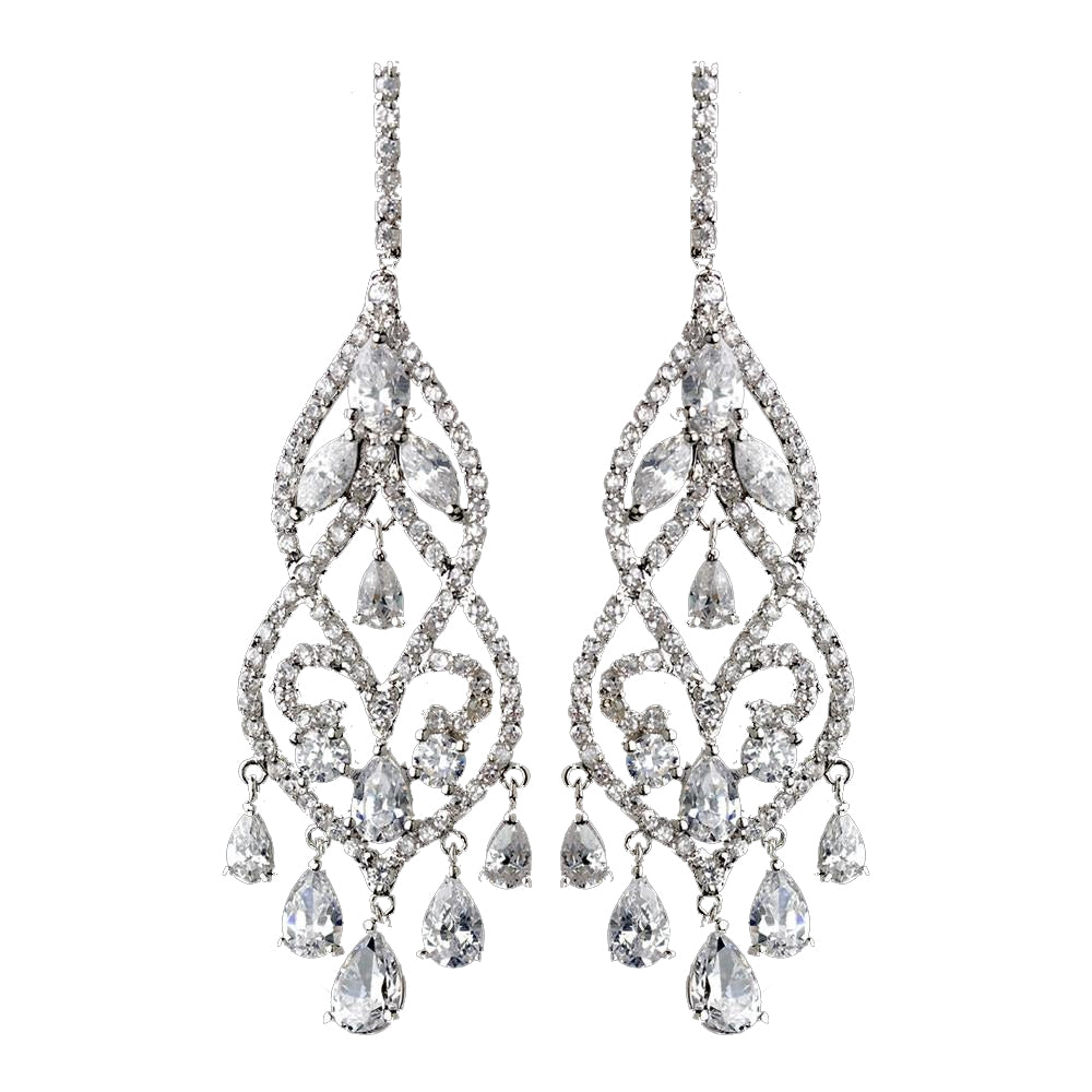 Antique Silver Cubic Zirconia Chandelier Earring Set 5502