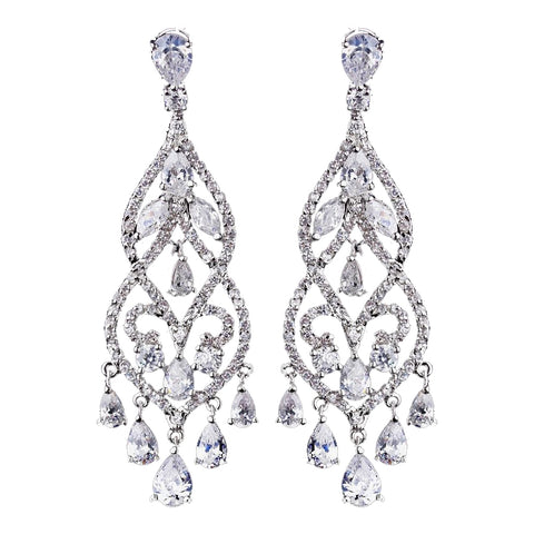 Fabulous Silver Clear CZ Chandelier Bridal Wedding Earrings 5554