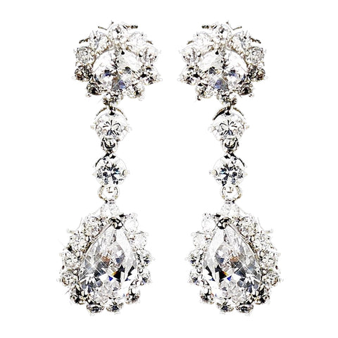 Silver Clear CZ Earring Kate Middleton Inspired Bridal Wedding Earrings 5560