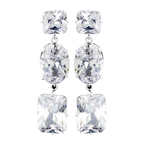 Glamorous Silver Clear CZ Dangle Bridal Wedding Earrings 5820