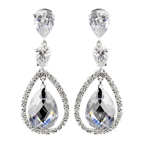 Atnique Silver Clear CZ Bridal Wedding Earrings 5876
