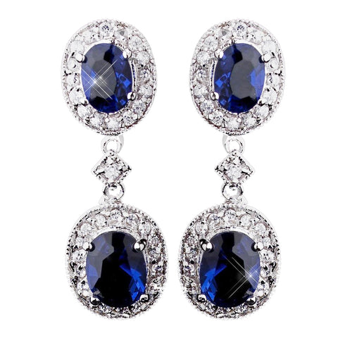Silver Sapphire Kate Middleton Inspired Silver Sapphire Blue CZ Bridal Wedding Earrings 5996