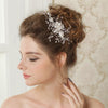 Silver Clear Floral Bridal Wedding Hair Vine Bridal Wedding Hair Comb with Twigs of Rhinestones, Swarovski Crystal Beads & Freshwater Pearls