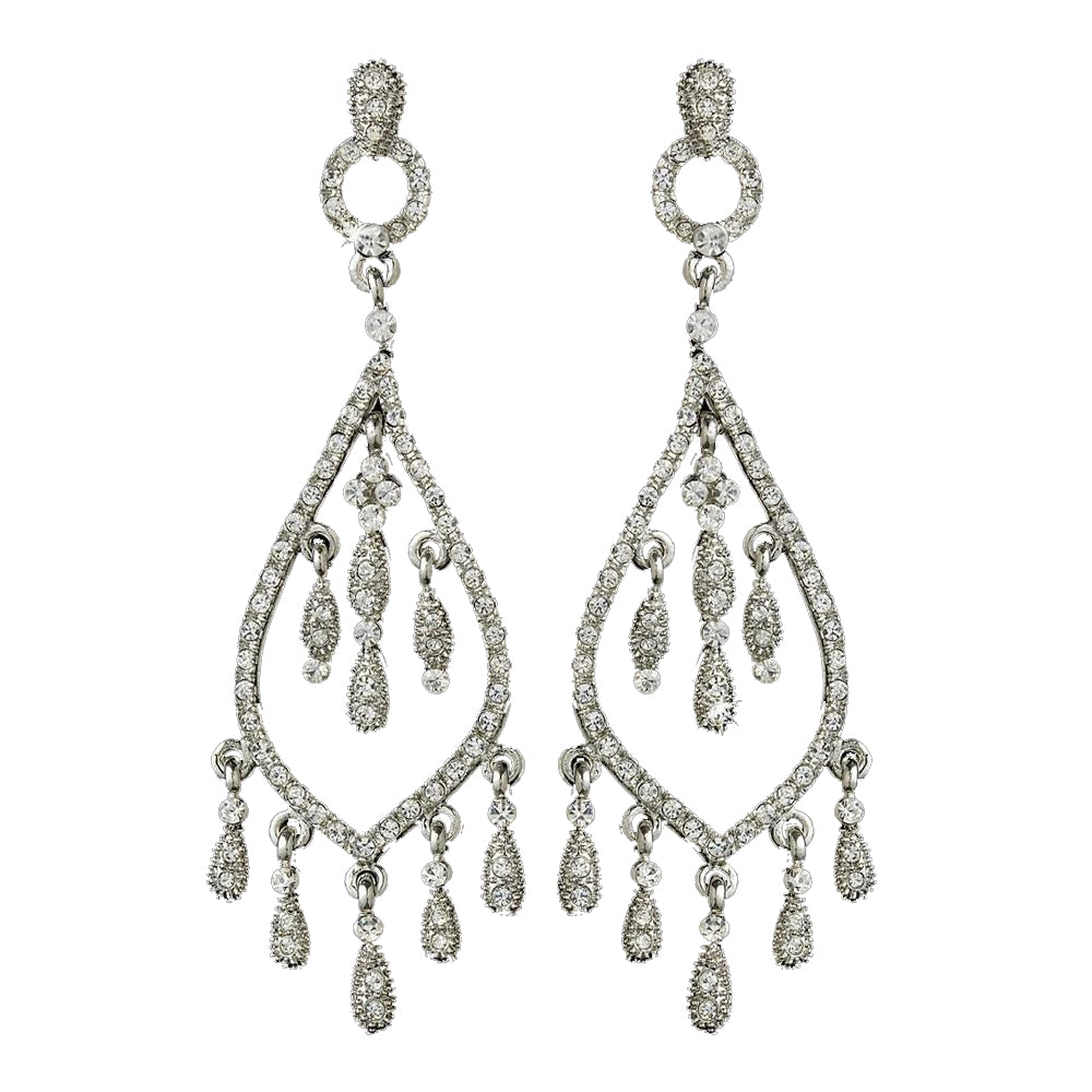 Glamorous Antique Silver Clear Rhinestone Chandelier Bridal Wedding Earrings 6280