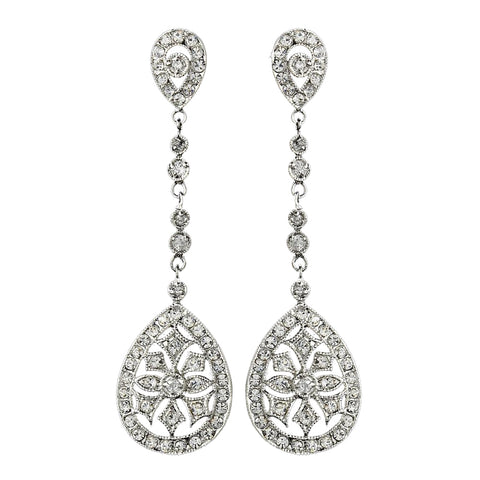 Enchanting Antique Silver Clear CZ Dangle Bridal Wedding Earrings 6500