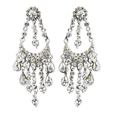 Antique Silver Clear Chandelier Bridal Wedding Earrings 71888