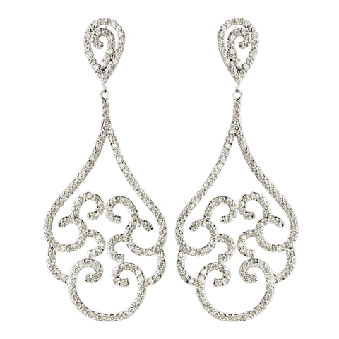 Rhodium Clear CZ Crystal Swirl Chandelier Bridal Wedding Earrings 7233