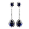 Antique Silver Rhodium Sapphire CZ Crystal Drop Bridal Wedding Earrings 7244