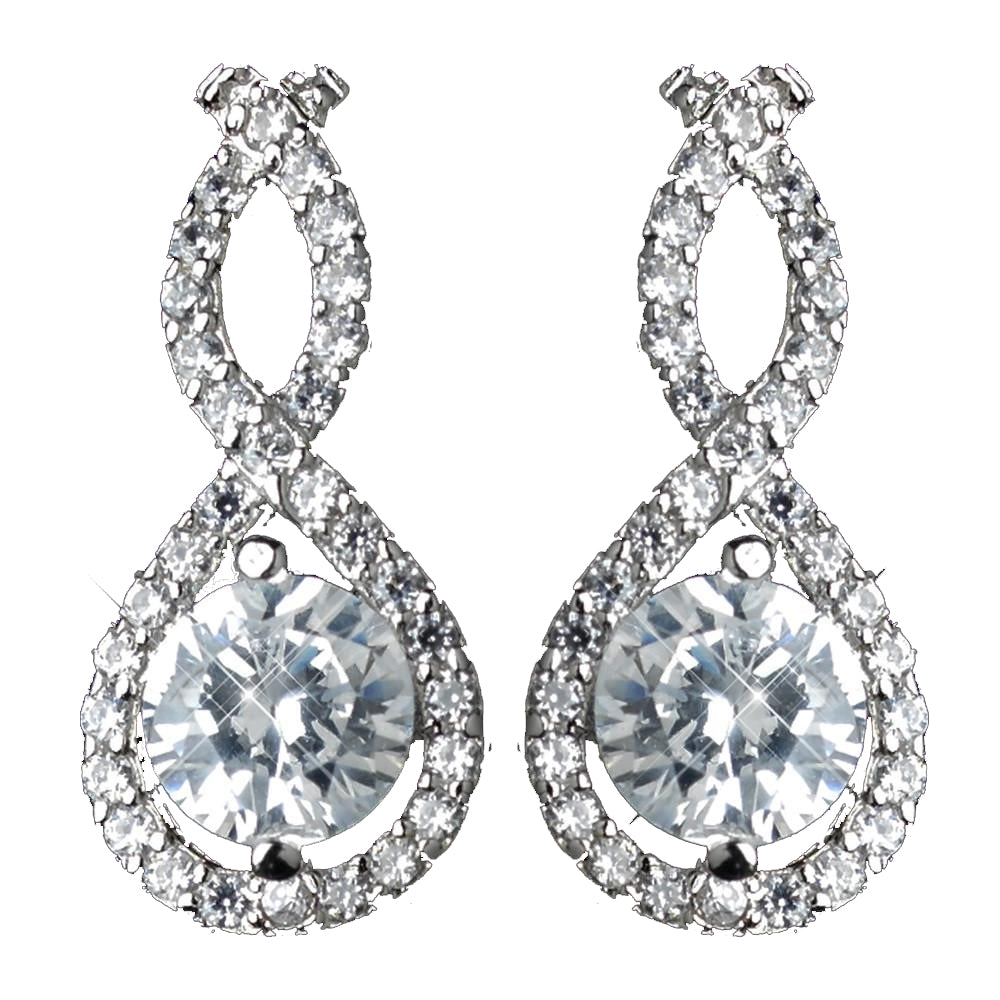 Antique Rhodium Silver Clear CZ Crystal Petite Eternity Infinity Bridal Wedding Earrings 7407