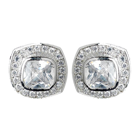 Antique Rhodium Silver Clear CZ Crystal Cut Stud Bridal Wedding Earrings 7410