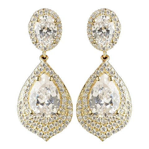 Gold Clear CZ Teardrop Crystal Drop Bridal Wedding Earrings 7412