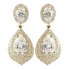 Gold Clear CZ Teardrop Crystal Drop Bridal Wedding Earrings 7412