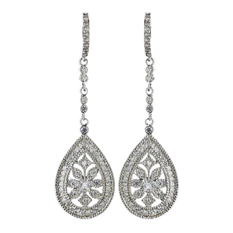 Rhodium Clear Encrusted CZ Crystal Dangle Bridal Wedding Earrings 7426