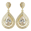 Gold Clear CZ Crystal Teardrop Drop Bridal Wedding Earrings 7427