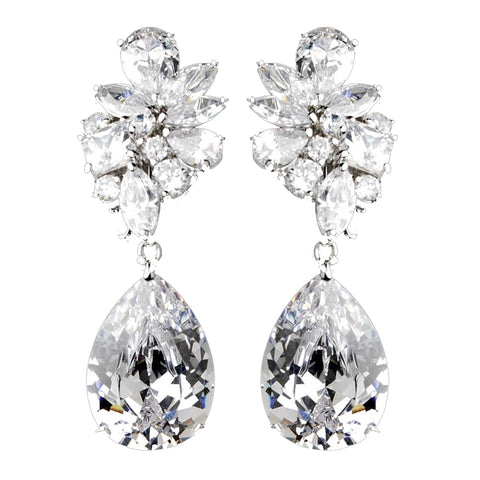 Antique Silver Clear Cubic Zirconia Bridal Wedding Earrings 7510