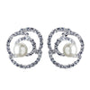 Silver Ivory Pearl & Rhinestone Rose Stud Bridal Wedding Earrings 76013