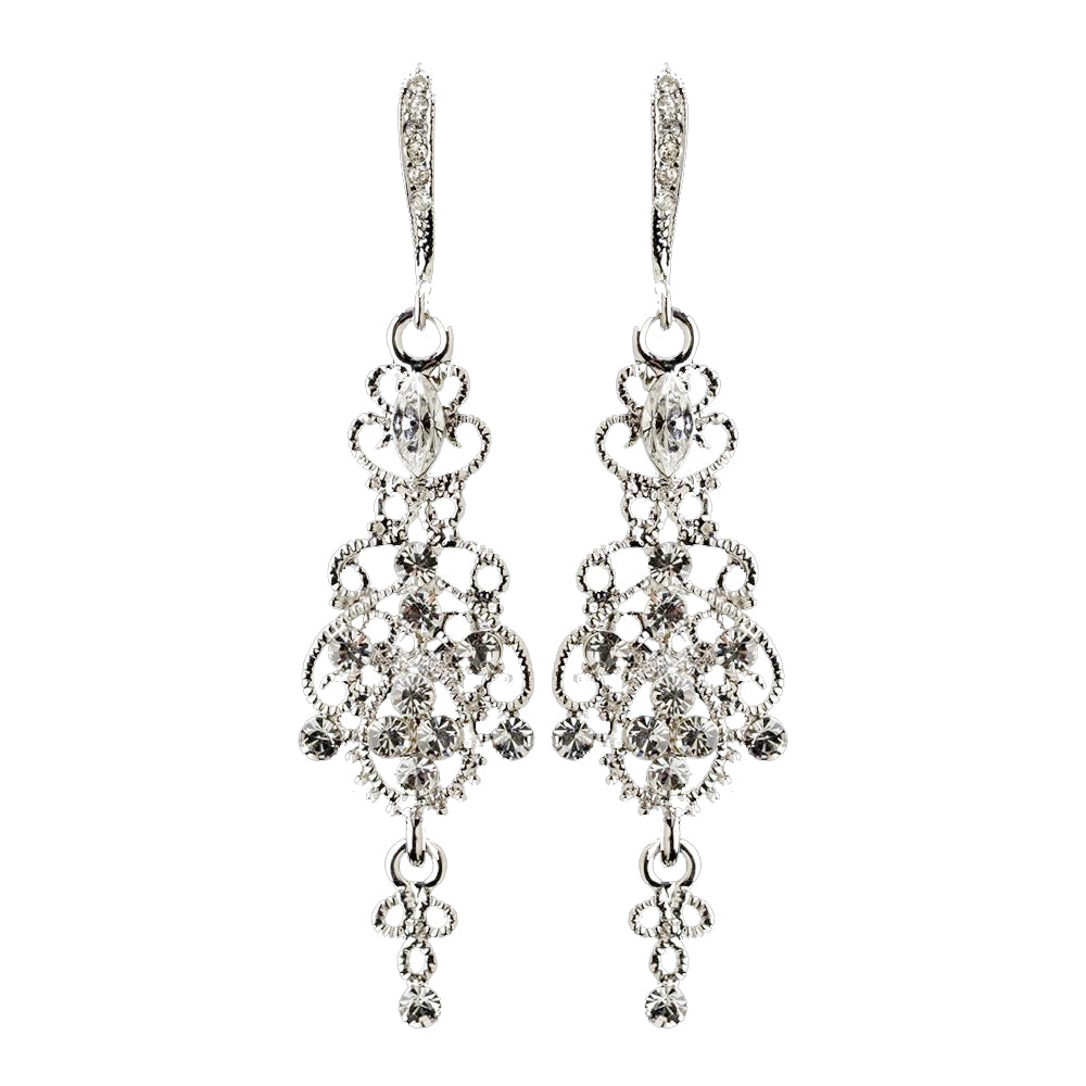 Rhodium Clear Rhinestone Chandelier Bridal Wedding Earrings 76016