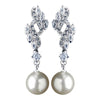 Rhodium CZ Crystal & Diamond White Pearl Drop Bridal Wedding Earrings 76017