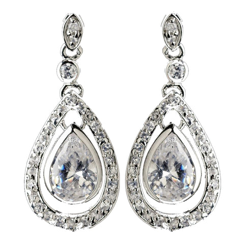 Rhodium Clear Teardrop CZ Crystal Drop Bridal Wedding Earrings 76018