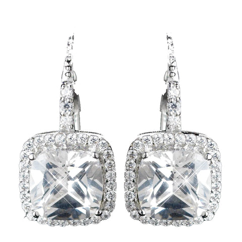Antique Rhodium Silver Clear Princess CZ Crystal Stud Bridal Wedding Earrings 7701