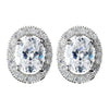 Antique Rhodium Silver Clear Oval CZ Crystal Pave Encrusted Stud Bridal Wedding Earrings 7738