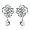 Antique Rhodium Silver Clear Pave Encrusted Tear Drop Bridal Wedding Earrings 7764