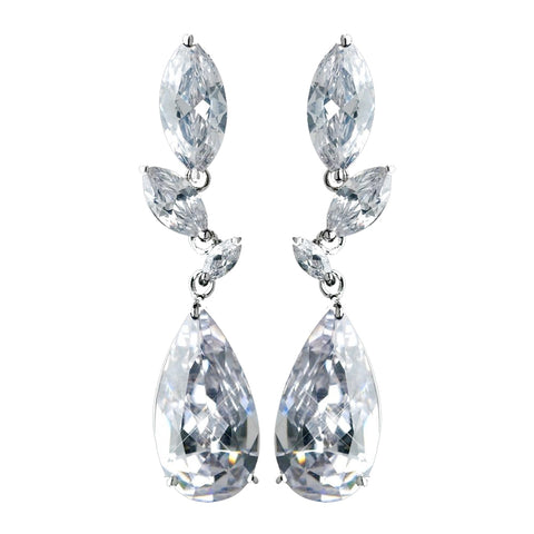 Antique Rhodium Silver Clear CZ Crystal Marquise And Teardrop Bridal Wedding Earrings 7768