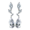 Antique Rhodium Silver Clear CZ Crystal Marquise And Teardrop Bridal Wedding Earrings 7768
