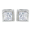 Antique Rhodium Silver Clear Princess Cut Encrusted CZ Crystal Stud Bridal Wedding Earrings 7775