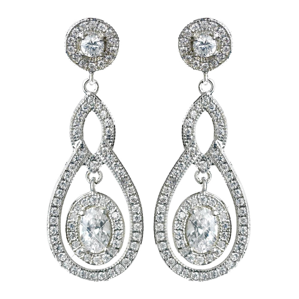 Antique Rhodium Silver Clear CZ Crystal Pave Encrusted Vintage Bridal Wedding Earrings 7778