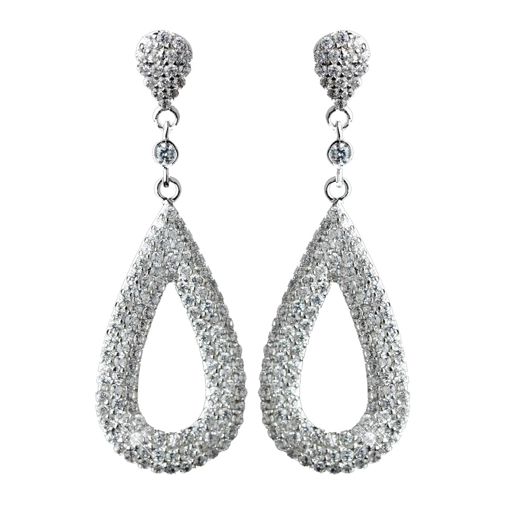 Antique Rhodium Silver Clear CZ Crystal Micro Pave Dangle Bridal Wedding Earrings 7785