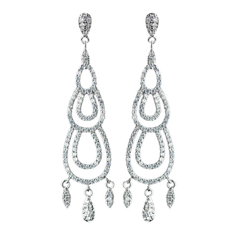 Antique Rhodium Silver Clear Micro Pave Encrusted Dainty Chandelier Bridal Wedding Earrings 7788