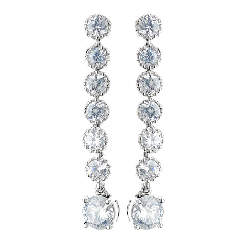 Antique Rhodium Silver Clear 7 CZ Crystal Solitaire Drop Dangle Bridal Wedding Earrings 7790