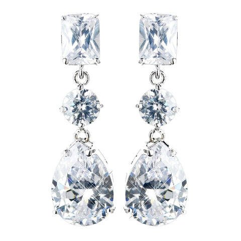 Antique Rhodium Silver Clear Princess, Solitaire & Teardrop CZ Crystal Bridal Wedding Earrings 7793